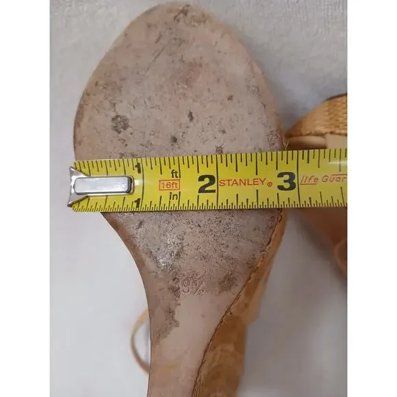 Gucci Patent Leather Strafish Raffia Wedge Slingback Sz 39.5 Tan Beige Vernice